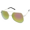 zeroUV Modern Hexagonal Geometric Metal Crossbar Mirror Lens Aviator Sunglasses