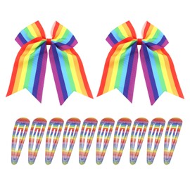 2 Pieces Of Rainbow Bow Hair Loops And 10 Hairpins, Party Headdress, Cute Kids Hairpins, Hair Style Decorative Hair Card.