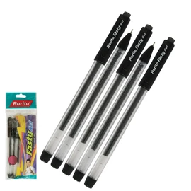 rorito 5 x 0.6mm Tip Fasty BLACK Fine Smooth Writing Gel Pens Waterproof Ink