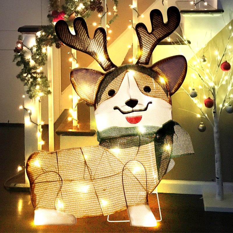 DROFELY 27”Christmas Corgi Lighted up Decoration for Indoor Display with