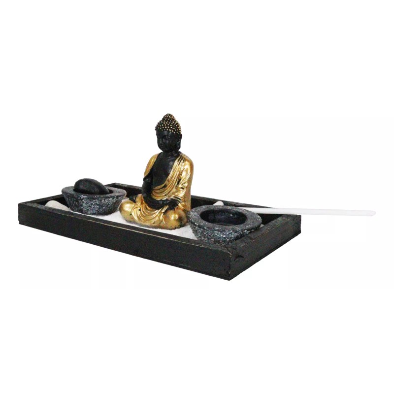 Golden Robe Buddha Monk Zen Garden With Pebbles Sand And
