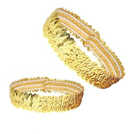 2Pcs Sequin Headband Elastic Sparkly Headband Glitter Headband Sports Shiny Style Headdress for Dance Party Accessories(Gold)