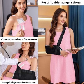 Deyeek Women's Post Shoulder Surgery Dress Full Tear Away Sleeveless Tank Dress After Rotator Cuff Adaptive Clothing Light Pink