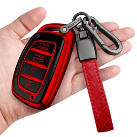 Sindeda Key Fob Cover with Keychain Soft Full Protection Key Shell Compatible with Hyundai 2016-2021 Elantra Elantra GT Ioniq Sonata Tucson Smart key (Red)