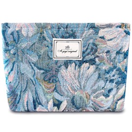 STARDW Aesthetic Floral Makeup Bag Cute Small Cosmetic Bags for Women Girls, Travel Toiletry Bag Large Capacity Zipper Makeup Pouch, Purse Organizer Pouches (Oil Painting Style)