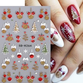 Christmas Nail Stickers - 5D Holiday Nail Art Stciker Decal Golden and Silver with Sparkling Effects Add Festive Glamour to Your Nails 4 Sheets