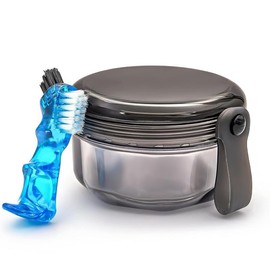 Leak-Proof Denture Cups for Soaking Dentures, Partial Dentures. Travel-Friendly Retainer, Denture & Mouth Guard Cleaning Container with Brush-Transparent Black - Colour: Transparent Black