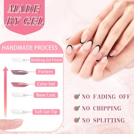 Press On Nails Short French Press On Nails Classy Fake Nails Almond Reusable Glue On Nails for Women Present, Includes 24 Nails, Nail Glue, 1 Manicure Stick, 3 Mini File