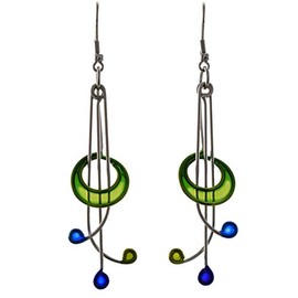 Kinetic Sculpture Inspired Stainless Steel Art Earrings, Blue Green Rhythm