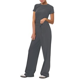Tracksuit Womens Full Set Summer Short Sleeve Lounge Wear Sets for Women UK Women's Activewear Sets Casual Leisure 2 Piece Outfits Women (Grey, S)