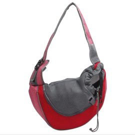 Pet Dog Sling Carrier, Breathable Mesh Hand Free Adjustable Travel Safe Puppy Sling Bag Carrier Dog Satchel Carrier for Dogs Cats Rabbit Small Animals (Adjustable buckle for 5-10 lbs, Red & Red Strap)
