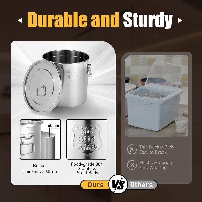 HAPPCUCOE Stainless Steel Airtight Canister for Kitchen,Food Storage Containers, Rice