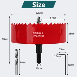 Yeepeo Hole Saw 120 mm, Universal HSS M42 Bi-Metal Hole Saws, Circular Saw with Hex Shank and Drill Bit Set Drill Bit for Wood, Drywall, Plastics, 1 Piece Red