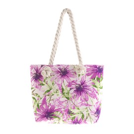 axy Children's Beach Bag with Floral Pattern Shopper Girls Women Beach Bag with Zip Fashionable Foldable Multifunctional Bag Floral Pattern, purple, S