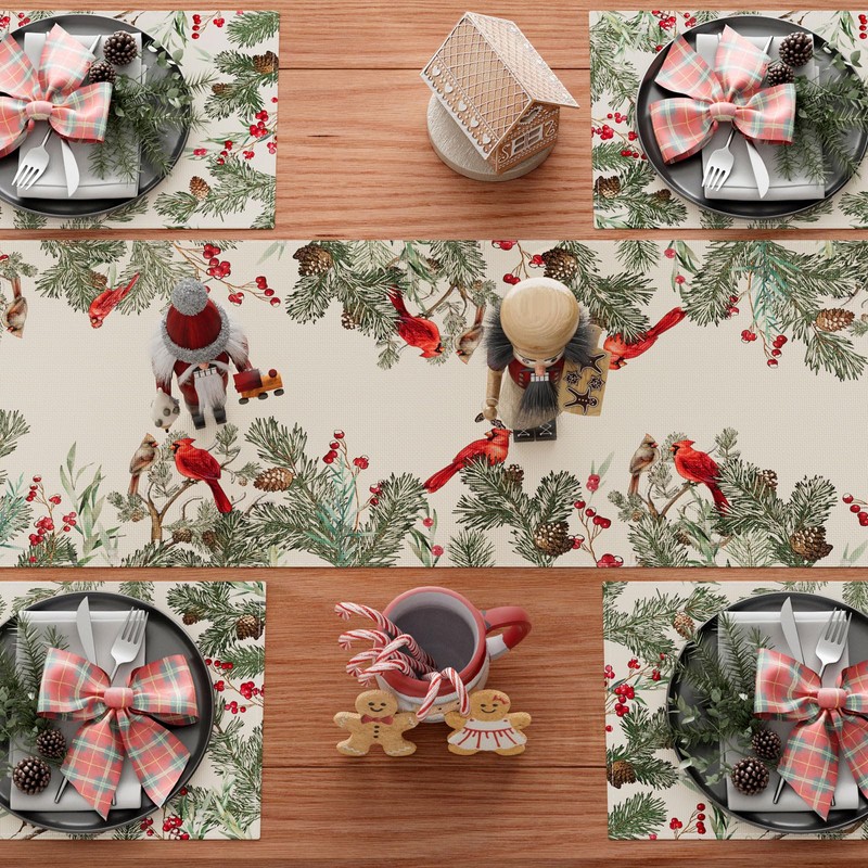 XCHI Cardinal Birds Winter Pine Tree Christmas Xmas Table Runner