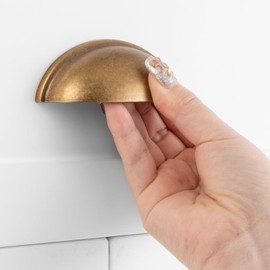 ASKANO Antique Brass Cabinet Pulls, 3 Inch Hole Centers, Bin Cup Kitchen Cabinet Handles ZP2403 | Pack of 10, Solid Retro Hardware for Kitchen Door Drawer Dresser Bathroom Vanity Cupboard, 3"