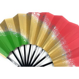 Asakusa Kimonoichi Mai Fan, Green/Gold/Red Background with Silver Sand Paper, Black Lacquered 9.0 to 5 Minutes, Made in Japan, Kyoto Fan, Practice Stage