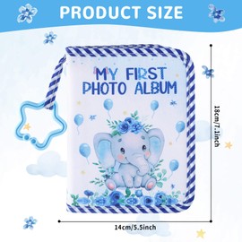 Baby's My First Family Album Soft Photo Cloth Book Blue Elephant My First Book of Photos Baby Memory Album Gift Holds 4x6 Pictures for Babies Newborn Toddler & Kids Boys Baby Shower