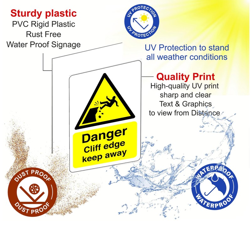 Danger cliff edge keep away sign - 1.2mm Rigid plastic