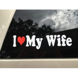 I Love My Wife- White with a red Heart Bumper Sticker Decal Label Weatherproof