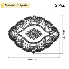 uxcell 2Pcs Retro Lace Placemats, French Crochet Doilies Oval Embroidered Hollow Cup Vase Table Mat for Dining Table Kitchen Party 11x9inch, Black