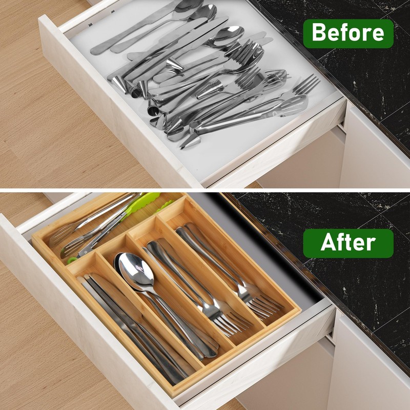 LotFancy Bamboo Kitchen Drawer Organizer, 9.5 Inch Silverware Tray for