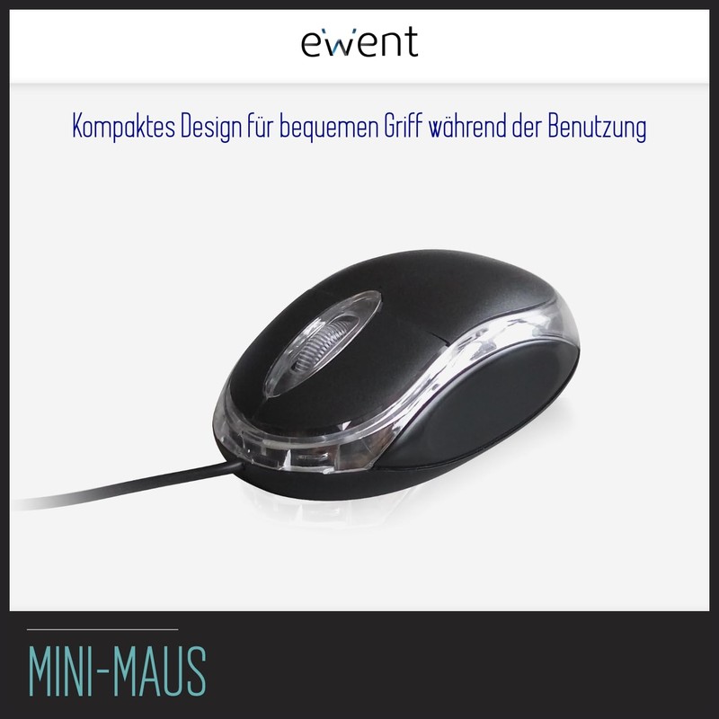 Ewent ew3174 Mini Optical Mouse, 1000dpi, 1.15 M Cable