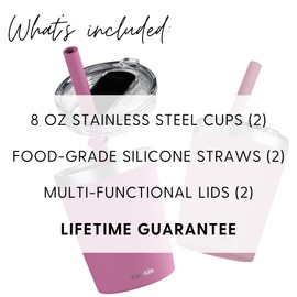 CUPKIN Kids Tumblers, The Original 8 oz Stackable Stainless Steel Kids Cup with Straws, Set of 2 Powder Coated Insulated Toddler Tumbler + BPA Free Lids + Silicone Straws (Polignac + Potpourri)