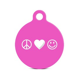 fagraphix Peace Love Happiness Round Keychain with Tab Engraved Hot Pink