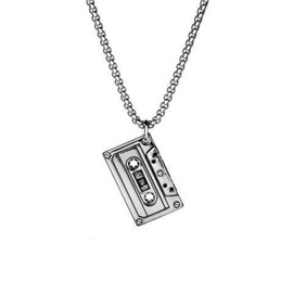 POSLAB Men Woman Retro 1980s Music Cassette Music Tape Pendant Necklace Hip-hop Music Cassette Tape Pendant Necklace 27.5" Long Stainless Steel Necklace Vintage Gothic Jewelry