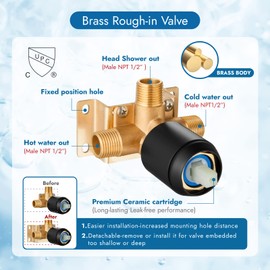 Cinwiny Matte Black Shower Faucet Set with 8 Inch Square Single Function Rainfall Showerhead Shower Single Function Shower Trim Kit with Male Thread Rough-in Valve One Handle Shower System