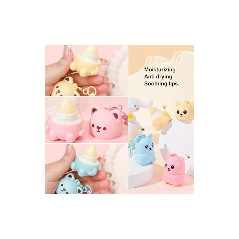 Bear Balm Keychain Trio Strawberry, Blueberry, Honey Flavored Nourish A