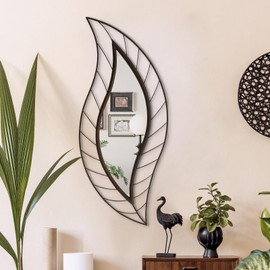 ironsmithn Decorative Wall Mirror, Leaf Design Metal Frame, 45" x 18.5" Unique Wall Mirror for Bathroom Vanity Living Room Bedroom Fireplace(Rustic)