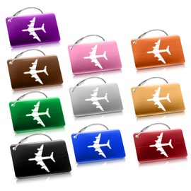 LHKJ Luggage Tags, 10 Packs Metal Luggage Tags with Name ID Card, Luggage Tags Anti-Rust Suitcase Tag Labels with Steel Loops for Travel & Suitcases