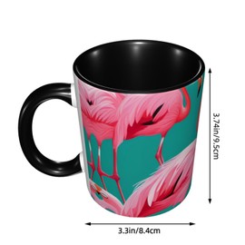 YYHWHJDE ColorName Double Color Mug Ceramic Mugs Suitable for Cappuccino, Latte, Cereal, Yogurt, Milk, hot or Cold Drinks Micro-Wave Oven Lovely Pink Flamingos Pattern