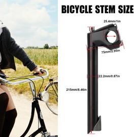 WEEROCK Bike Stem Diameter 22.2MM for Bike Fork, 25.4mm for Handlebar Barbore, Steel and Aluminium Alloy Gooseneck Shape Stem 220mm/8.66 inch Length Bicycle Stem, Black