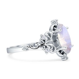 OMRANII Natural Moonstone Size-8 Art Deco Marquise Filigree Floral Designer Vintage Style Wedding Engagement Ring Solid 925 Sterling Silver