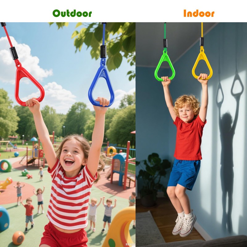 PELLOR 6 Pcs Ninja Rings, Monkey Bars Adjustable Backyard Obstacle