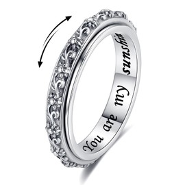 Teioa Sunflower Anxiety Relive Spinner Rings Sterling Silver Fidget Rings You Are My Sunshine Worry Stress Relieving Boredom ADHD Autism Ring for Women (8)
