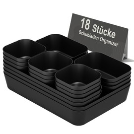 Homhut Drawer Organiser, 18 Pieces, 4 Sizes, Orgenizer Boxes, Dressing Table Organiser, Drawer Organiser System, Non-Slip for Makeup, Desk, Bathroom, Bathroom and Kitchen