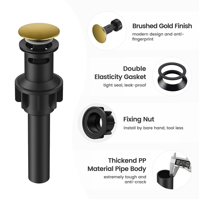 Bathroom Sink Drain with Overflow with Hair Catcher Anti-Clog Sink