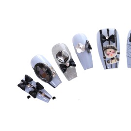 PN-014 Press-On Nails Lacquered 10 Pieces Reusable False Nails Y2K Pastel Goth Schife Crystal Stones Blue