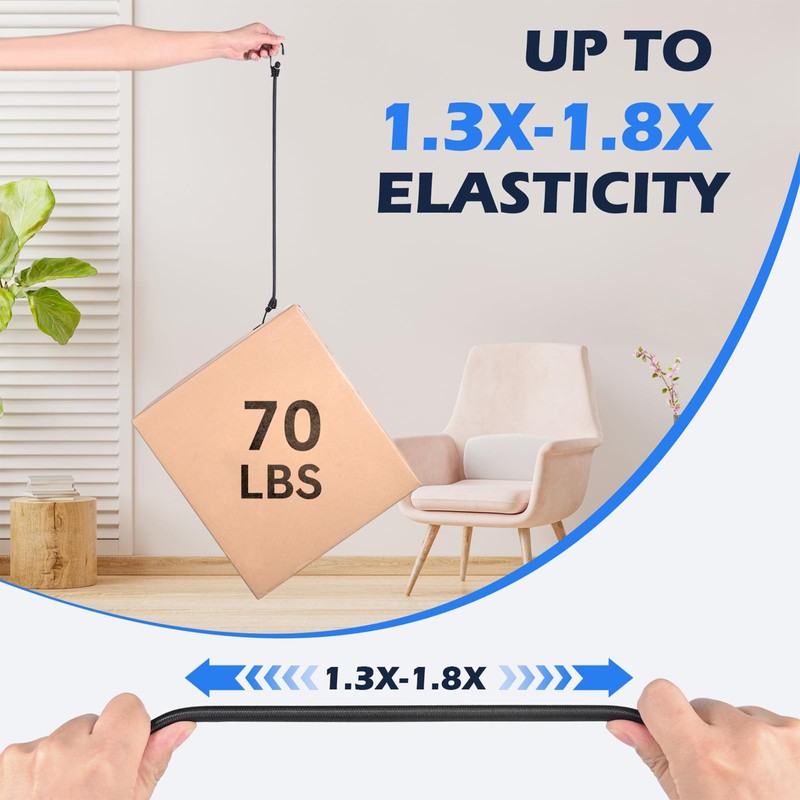 Kshineni 60 inch(150cm) Bungee Cords with Hooks, 6 Pcs Heavy