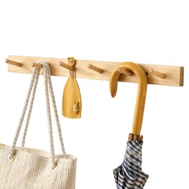 TRWISWDC Hickory Wood Coat Rack Wall Mount, 24 Inch Coat Hook Hanger Wooden Wall Coat Rack with 6 Hooks for Purse Clothes Towels Hats in Entryway Bedroom Bathroom, Natural