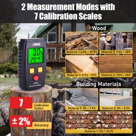 Wood Moisture Meter, LONVOX Pin-type Digital Moisture Detector with Backlit LCD Display, Water Leak Detector with 7 Modes, Handheld Moisture Meter for Lumber, Firewood, Drywall, Walls, Woodworking