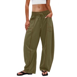 UNIANKIYA Womens Baggy Wide Leg Pants Casual Palazzo Pants Loose Lounge Sweatpants with Pockets Summer Vacation Outfits Army Green