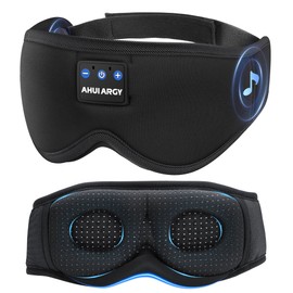 AHUIARGY Ice Silk Sleep Mask with Headphones, Sleep Headphones for Side Sleeper with 3D Cups, Bluetooth 5.4 Sleeping Eye Mask, Total Blackout Sleeping Headphones for Women Men(Black)