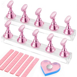 Soporte de uñas para prensa, soporte magnético para uñas postizas para pintar uñas, soportes de uñas para arte de uñas con masilla reutilizable, suministros de exhibición de bricolaje (A-Pink)