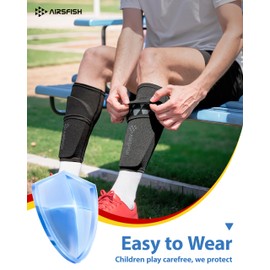 AIRSFISH Soccer Shin Guards for Kids Youth Adults,Shin Pads and Sleeves with Optimized Insert Pocket EVA Cushion,Reduce Shocks and Injuries for Boys Girls Men for Football Games