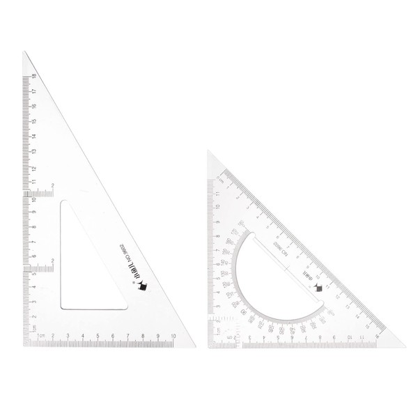 uxcell Square Triangle Ruler Set, 7.1 inches (18 cm), 6.3 inches (16 cm), 30/60 and 45/90 Degree Measuring Tools for Classroom, Home, Office, Clear, 2 Pieces